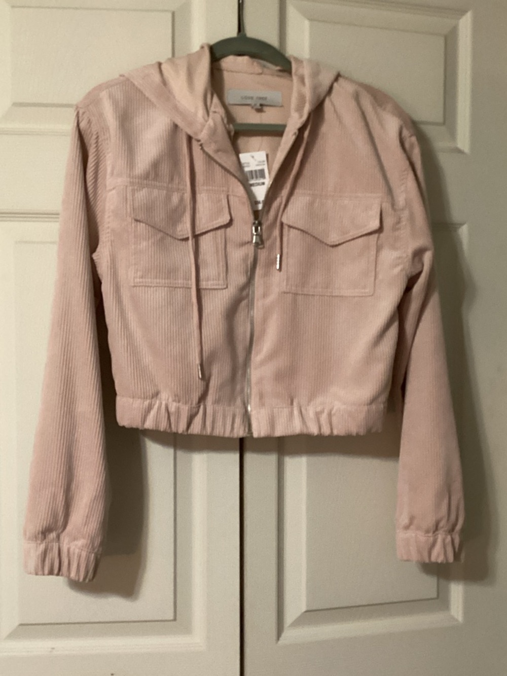 Love Tree Blush Pink Corduroy Cropped Hoodie Jacket